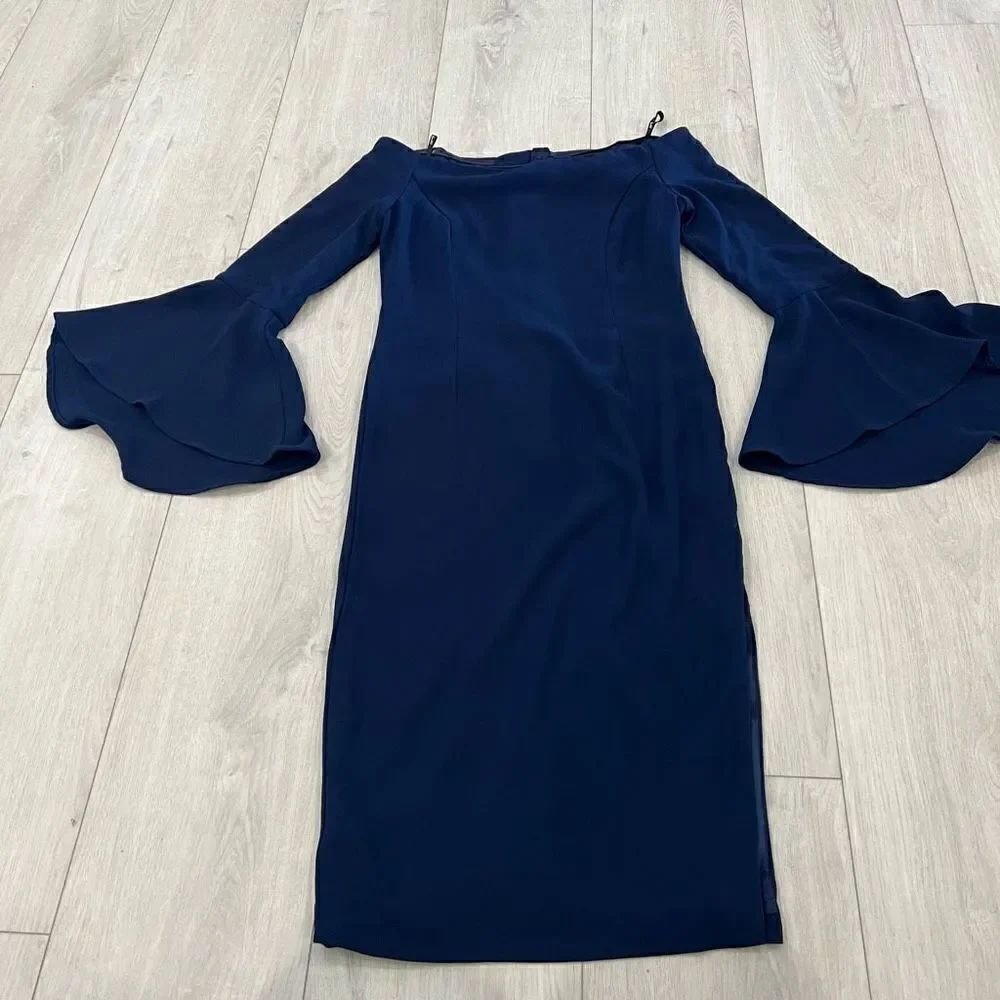 Bardot Solange Dress Navy blue Off Shoulder Bell Sleeve size Small / US 6
